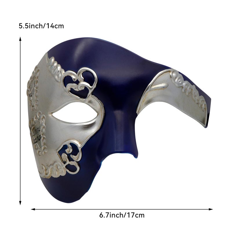 Thmyo Half Face Men's Phantom Of The Opera Vintage Design Venetian Carnival Masquerade Mask (Blue & silver) - Image 4